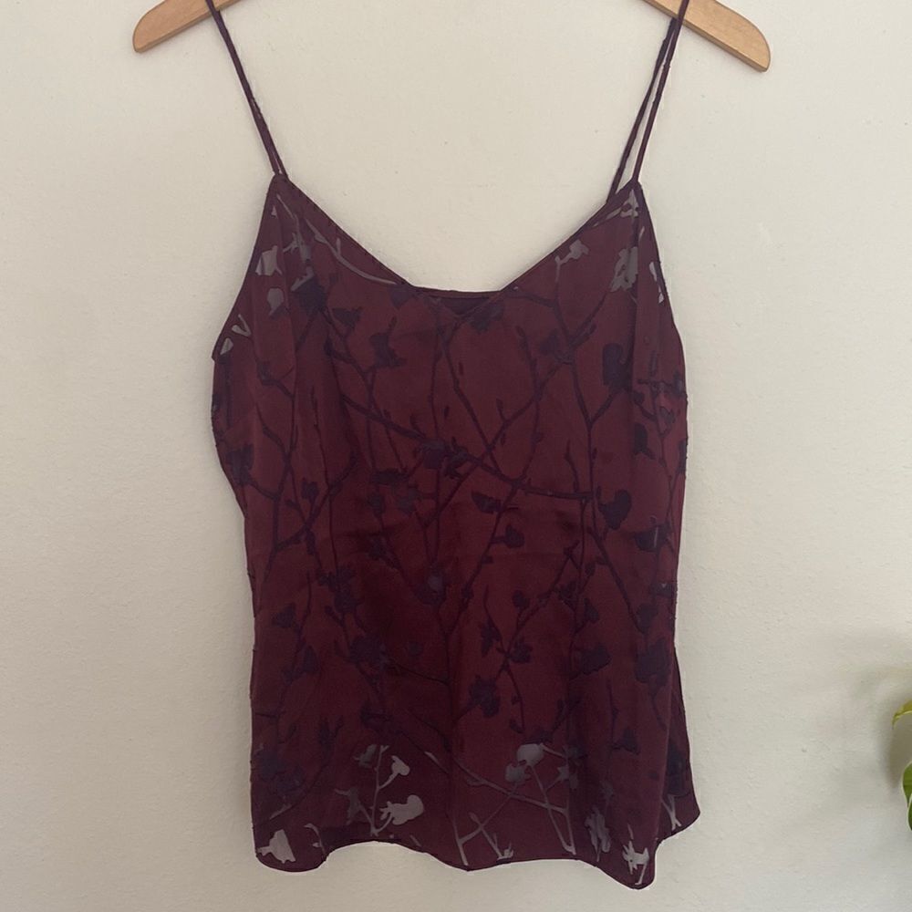 Rag and Bone silk blend burn out burgundy spaghetti strap tank top lightweight S